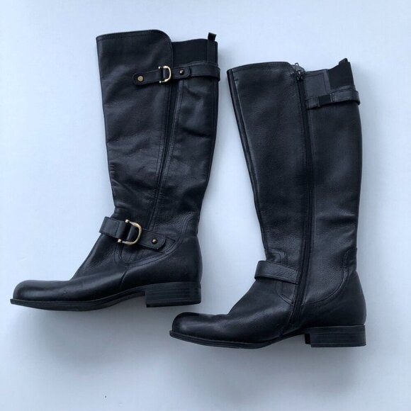 NATURALIZER Jillian Black Tall Knee High Leather Riding Boot Zipper Elastic 8.5M - Picture 6 of 16